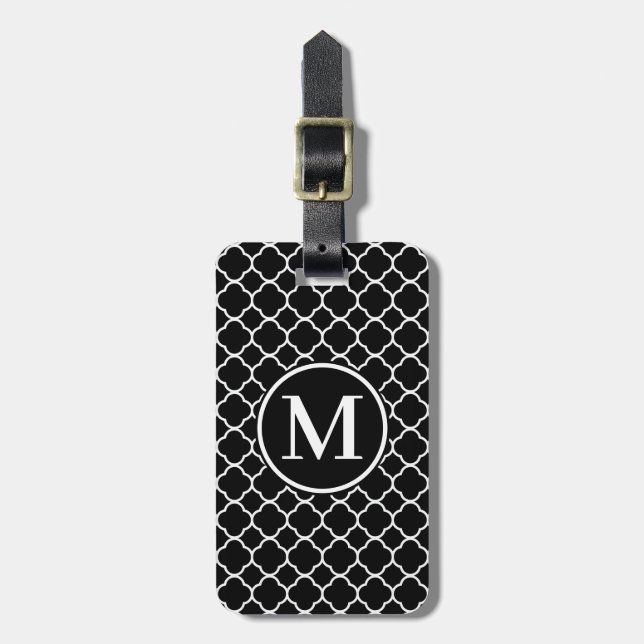 Svartvit, svart, klassisk, seriefigur av monogram  bagagebricka (Vertikal Framsida)