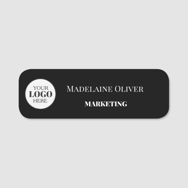 Svartvit svart Logotyp för anställda - enkel Namnbricka (Framsida)