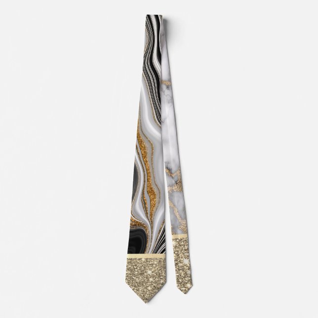 Svartvit svart marbel elegant Glitter Slips (Framsida)