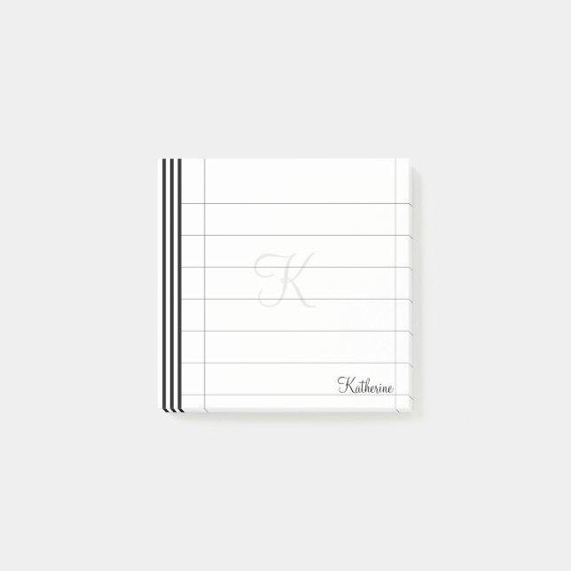 Svartvit/svart Namn, enkelt Rand Mönster Post-it Block (Framsida)