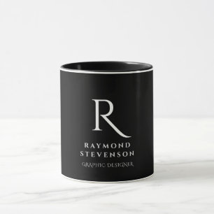 Svartvit, svart Professionell, monogrammad Mugg