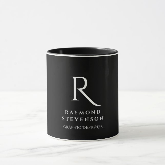 Svartvit, svart Professionell, monogrammad Mugg (Center)