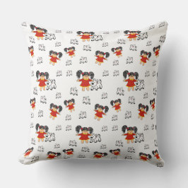 Svartvit, svart, röd, handdragen Dekorativ kudde