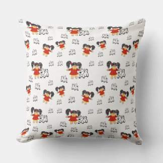 Svartvit, svart, röd, handdragen Dekorativ kudde