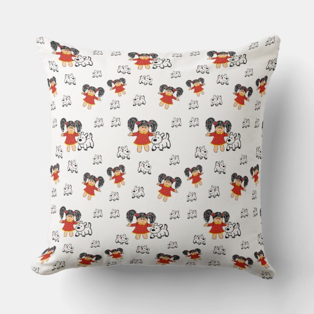 Svartvit, svart, röd, handdragen Dekorativ kudde (Framsida)