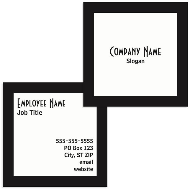 Svartvit svart text på Gräns, vit ruta Fyrkantigt Visitkort (Black Border White Square Black Text Square Business Card)