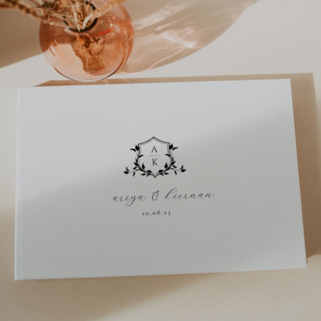 Svartvit, svart Vapensköld, Bröllop Monogram Gästböcker (Skapare uppladdad)