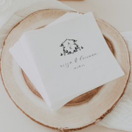 Svartvit, svart Vapensköld, Bröllop Monogram Pappersservett