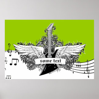 Svartvit svart vingar av elgitarr poster