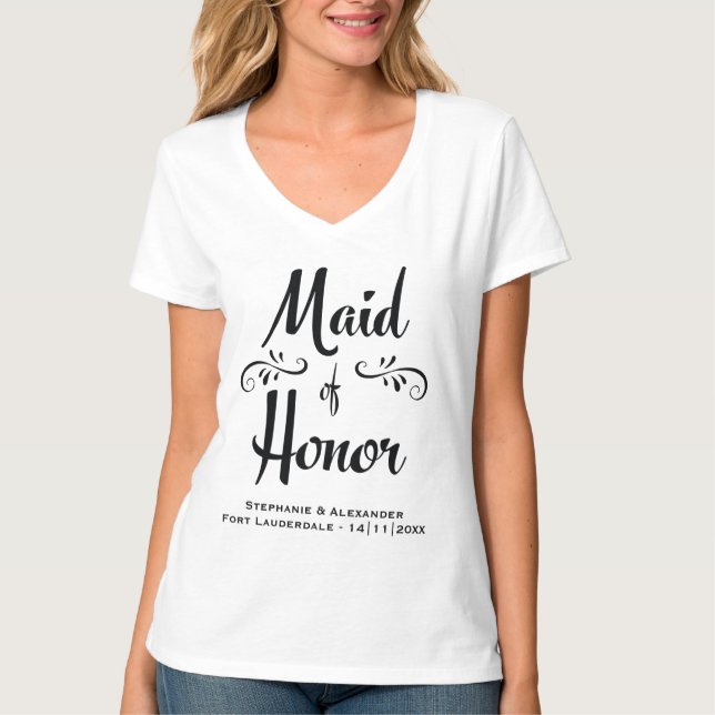 Svartvit, svart, vit, maid of honor-Elegant-middag Tee (Framsida)