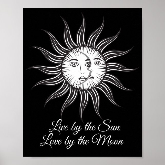 svartvit, svart, vit måne-svart bild från sol poster (Framsidan)