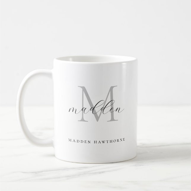 Svartvit svartvit monogram Classic-Elegant Namn Kaffemugg (Vänster)