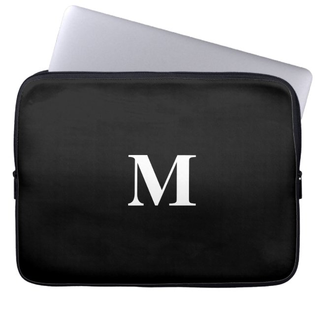 Svartvit svartvit monogram Initialer Laptop Fodral (Framsidan)