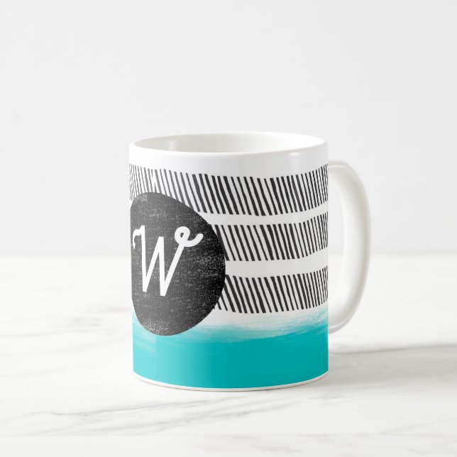svartvit svartvit mönster-monogram, modern kaffemugg (Framsida höger)