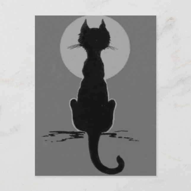Svartvit svartvit svartvit katt, full moon vykort (Framsida)