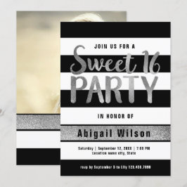 Svartvit sweet sixteen i Silver Inbjudningar