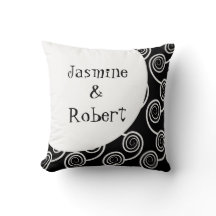 Svartvit swirlmonogram Bröllop Keepsakipillow