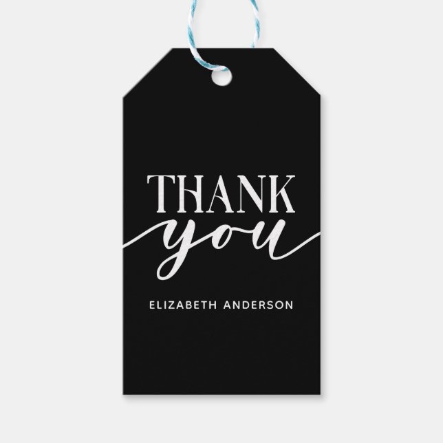 Svartvit Tack för elegant Presentetikett (Framsidan)