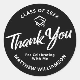 Svartvit Tack för svart Studenten-vitskript Runt Klistermärke