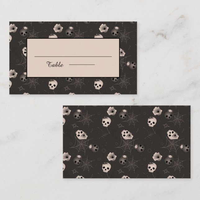 Svartvit taloky Halloween Döskallar Mönster Placeringskort (Fram/baksida)