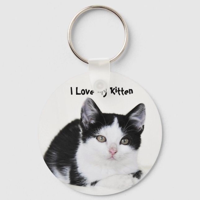 Svartvit tankfull Kitten Keychains Nyckelring (Framsida)