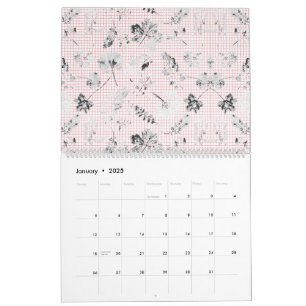 Svartvit tapet med en vacker löv de kalender