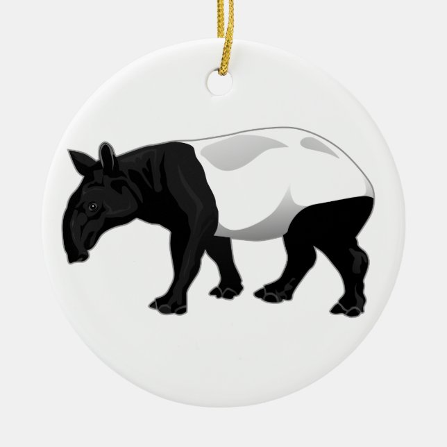 Svartvit Tapir Julgransprydnad Keramik (Framsidan)