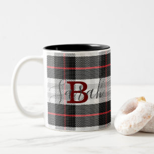 Svartvit Tartan Kontrollerad Monogram Namn Två-Tonad Mugg