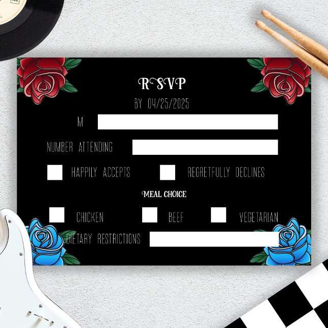 Svartvit Tattoo Sten-Bröllop OSA-kort OSA Kort (Black and White Tattoo Rock Wedding RSVP Card)