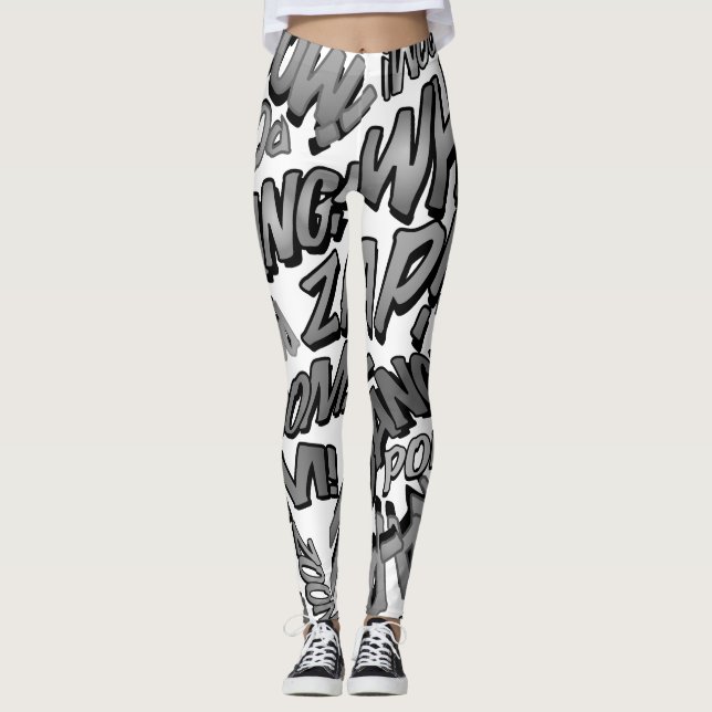 Svartvit Tecknad Bok Pop Art Ljud Leggings (Framsida)