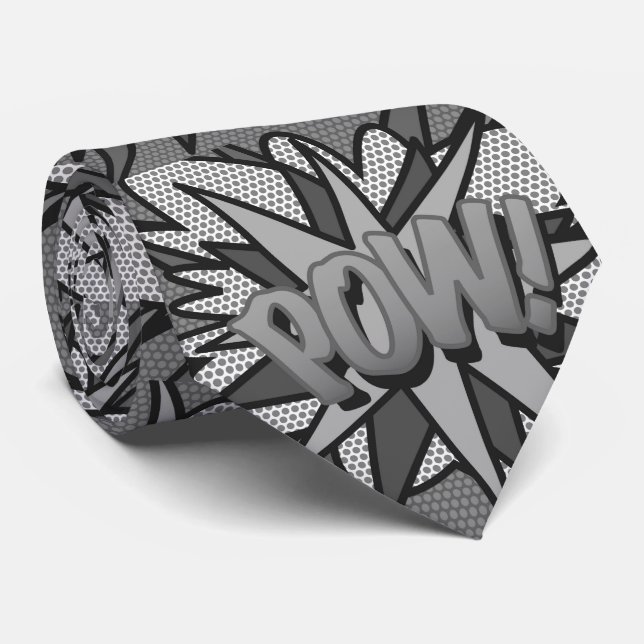 Svartvit Tecknad Bok Pop Art POW Superhjälte Slips (Rullad)