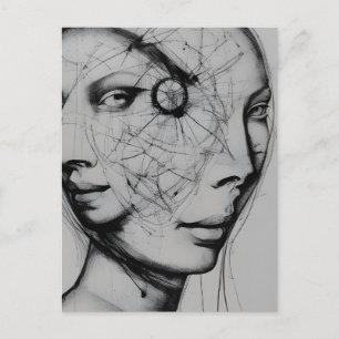 Svartvit Teckning i anslutning Vykort