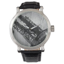 Svartvit tenor-saxofon armbandsur