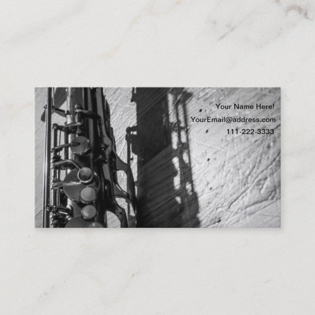 Svartvit tenor-saxofon visitkort (Framsida)