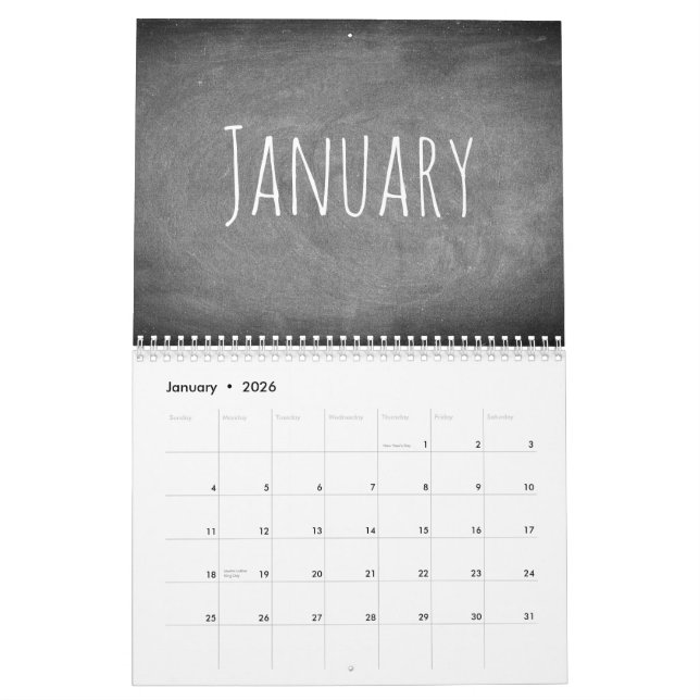 Svartvit text 2018 för svart tavlakalender kalender (Jan 2026)