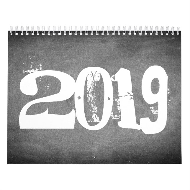 Svartvit text 2019 för svart tavlakalender kalender (Omslag)