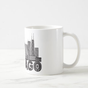 Svartvit text för Chicago stadshorisont Kaffemugg
