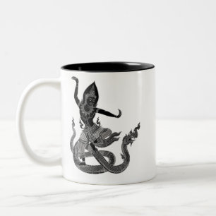 Svartvit thai drake och ängel Två-Tonad mugg
