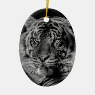 Svartvit tiger julgransprydnad keramik