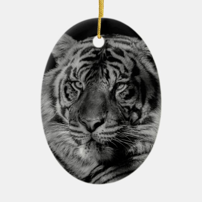 Svartvit tiger julgransprydnad keramik (Framsidan)