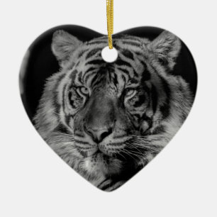 Svartvit tiger julgransprydnad keramik
