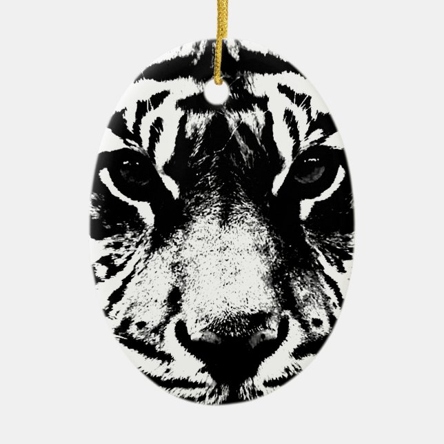 Svartvit tiger julgransprydnad keramik (Framsidan)