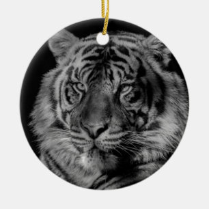 Svartvit tiger julgransprydnad keramik