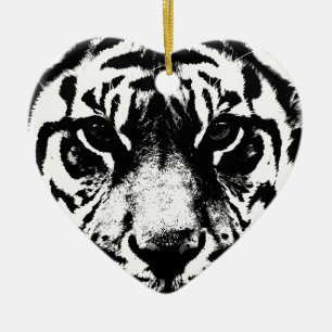 Svartvit tiger julgransprydnad keramik
