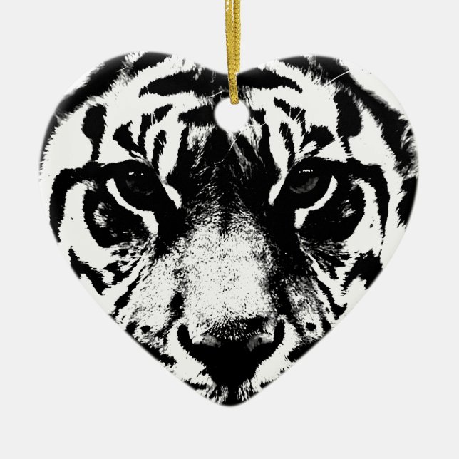 Svartvit tiger julgransprydnad keramik (Framsidan)