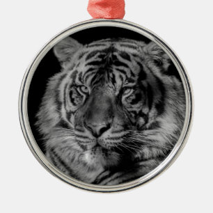 Svartvit tiger julgransprydnad metall