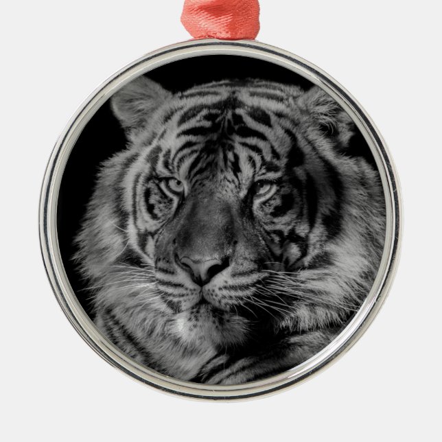 Svartvit tiger julgransprydnad metall (Framsidan)