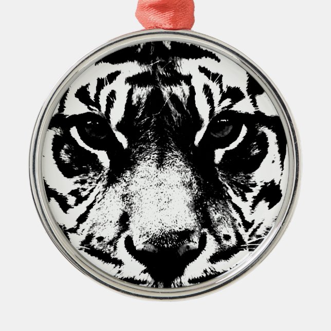 Svartvit tiger julgransprydnad metall (Framsidan)