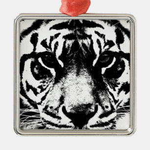 Svartvit tiger julgransprydnad metall