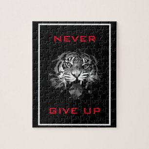 Svartvit tiger som aldrig Ge upp Motivering Pussel